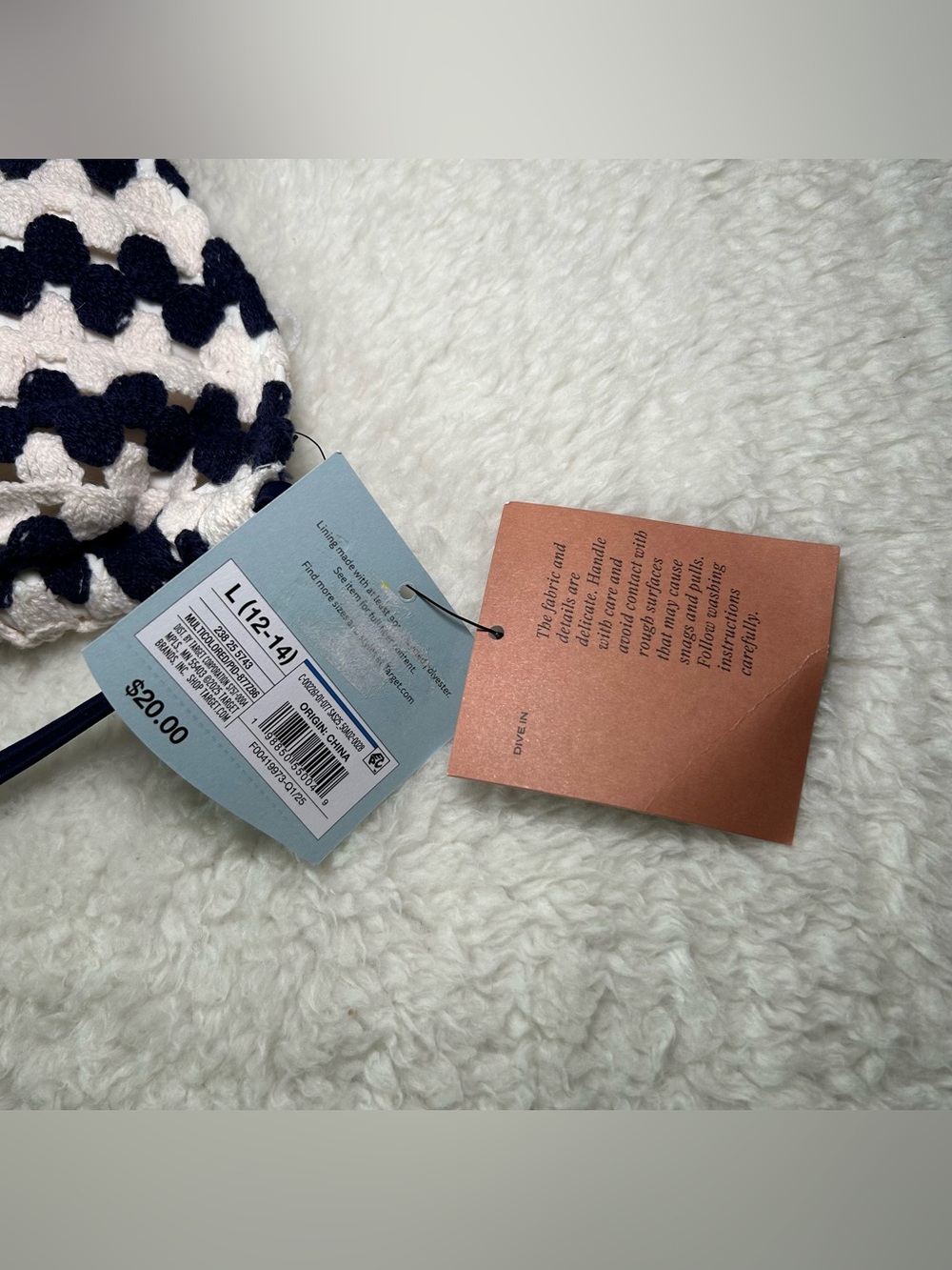 Shade & Shore Women’s Triangle Crochet Bikini Top Large Navy White NEW - Picture 3 of 5